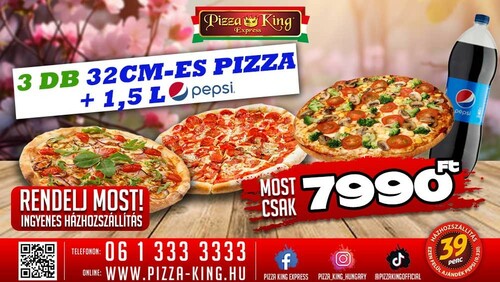 Pizza King 11 - 3 db normál pizza 1,5 literes Pepsivel - Szuper ajánlat - Online order